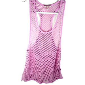 Victorias Secret Y2K Mesh Crochet Fishnet Tank Cover Up Top Small Pink Stretch
